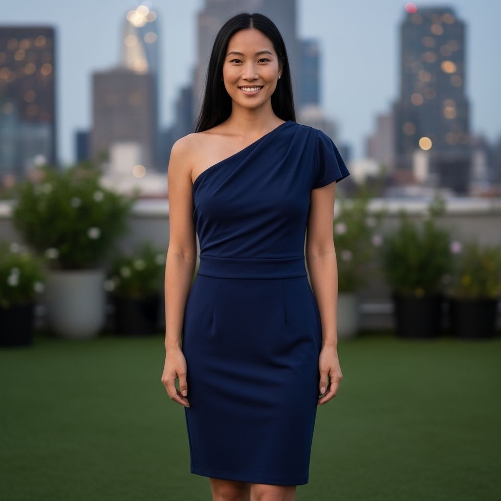 Calvin Klein One-Shoulder BLUE Dress SZ 2